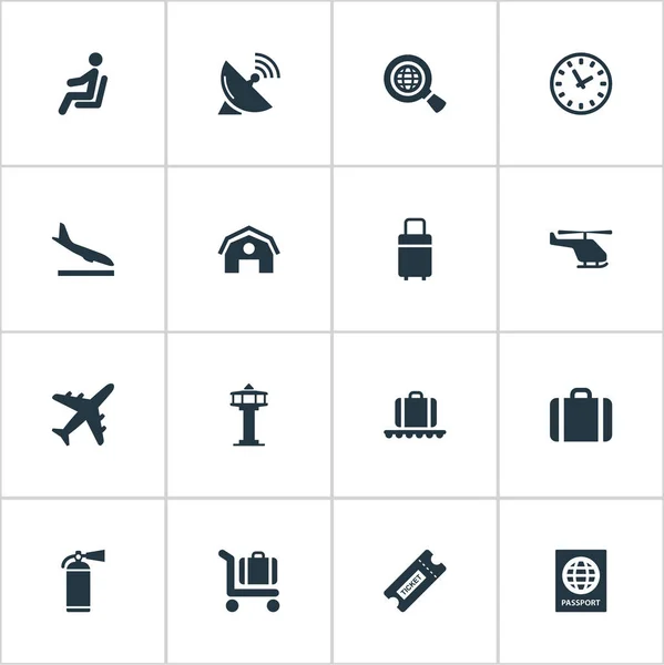 Zestaw 16 ikon proste przejazd. Można znaleźć takie elementy jak: Transport lotniczy, certyfikat obywatelstwa, kupon i innych. — Wektor stockowy
