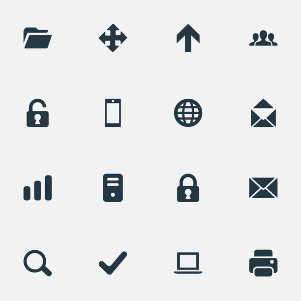 Set med 16 enkla appar ikoner. Finns sådana element som Smartphone, uppåtgående riktning, anteckningsbok och andra. — Stock vektor