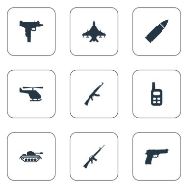 9 basit terör simgeler kümesi. Telsizler, tabanca, helikopter ve diğer gibi öğeleri bulunabilir.