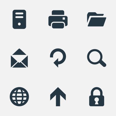 9 basit uygulama simgeler kümesi. Yukarı yön, bilgisayar Kasası, Web ve diğer gibi öğeleri bulunabilir.