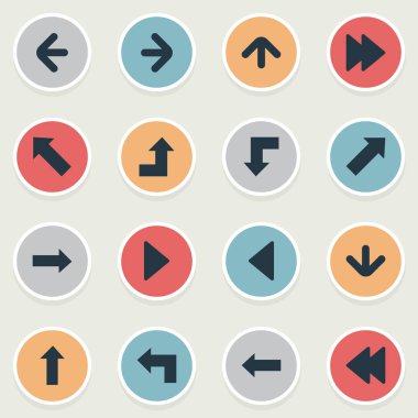 16 basit oklar simgeler kümesi. Gibi öğeleri olarak aşağıya doğru işaret ederek, yön, sol yön ve diğer sol bulunabilir.