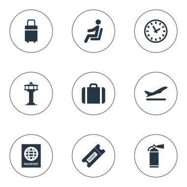 9 basit ulaşım simgeler kümesi. El çantası, kupon, seyahat çantası gibi öğeleri bulunabilir.