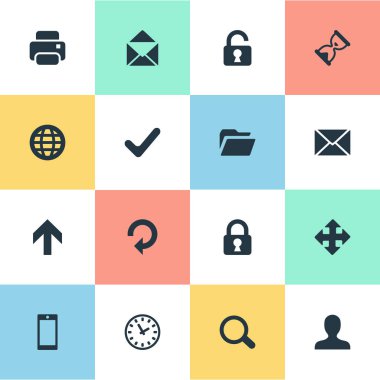 16 basit uygulama simgeler kümesi. Okları, kum zamanlayıcı, seyretmek gibi öğeleri bulunabilir.