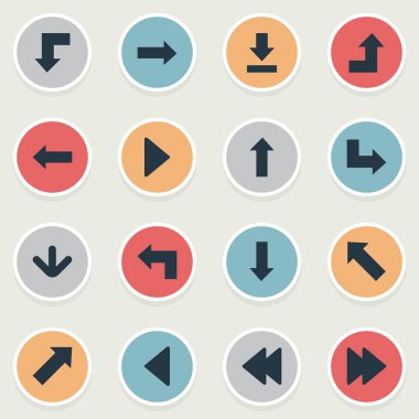 16 basit imleç simgeler kümesi. Yukarı yön, azaltma, işaretçi ve diğer gibi öğeleri bulunabilir.