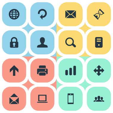 16 basit uygulama simgeler kümesi. Topluluk, kullanıcı, Büyüteç'i ve diğer gibi öğeleri bulunabilir.