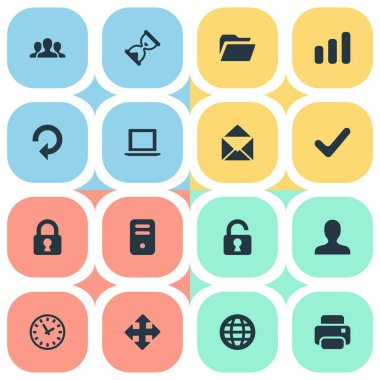 16 basit uygulama simgeler kümesi. Kontrol olarak izlemek, yenileme ve diğer gibi öğeleri bulunabilir.