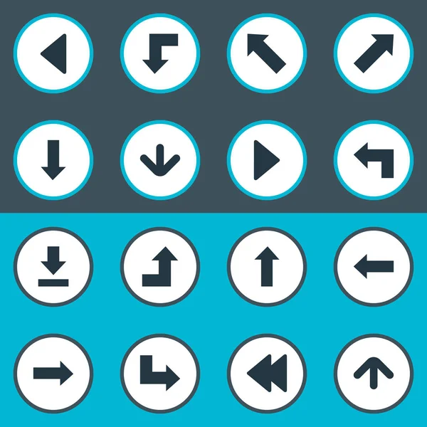 Set di 16 icone puntatore semplice. Può essere trovato tali elementi come puntamento verso il basso, all'indietro, verso l'alto e altri . — Vettoriale Stock