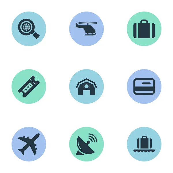 Uppsättning av 9 enkel transport ikoner. Finns sådana element som Garage, flygtransporter, handväska. — Stock vektor