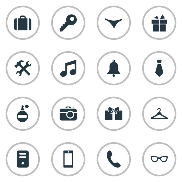 Ensemble de 16 icônes simples. Peut être trouvé des éléments tels que parfum, lunettes, bouton d'appel et autres . — Image vectorielle
