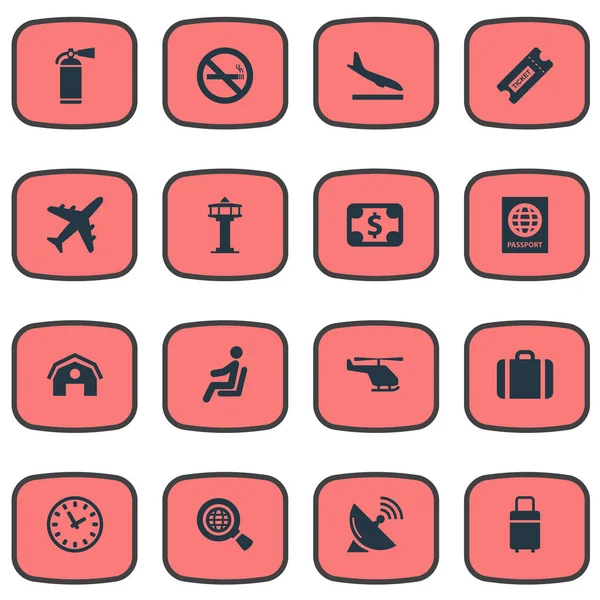 Zestaw 16 ikon proste przejazd. Można znaleźć takie elementy jak: Transport lotniczy, kupon, torba podróżna i inne. — Wektor stockowy