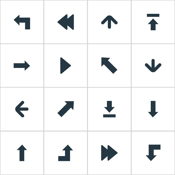 Conjunto de 16 Iconos de Flechas Simples. Se pueden encontrar elementos tales como apuntar hacia abajo, apuntar hacia abajo, dirección hacia arriba y otros . — Vector de stock