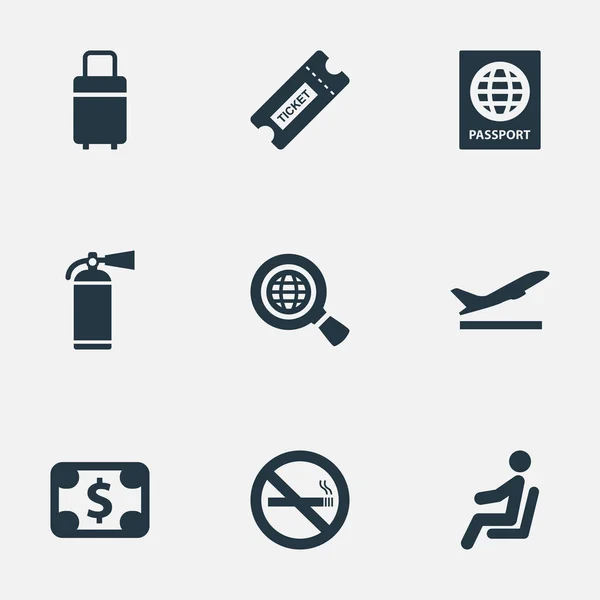 Zestaw 9 ikon prosty transport. Można znaleźć takie elementy jak narzędzie ochrony, siedzenia, startu i inne. — Wektor stockowy
