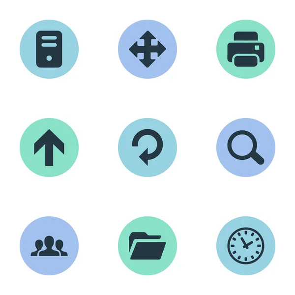 Set von 9 einfachen Apps-Symbolen. finden sich Elemente wie Pfeile, Armbanduhr, Dossier und andere. — Stockvektor