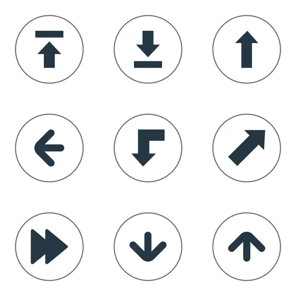 Conjunto de 9 iconos de puntero simple. Se pueden encontrar elementos tales como dirección izquierda, avanzado, decepción y otros . — Vector de stock