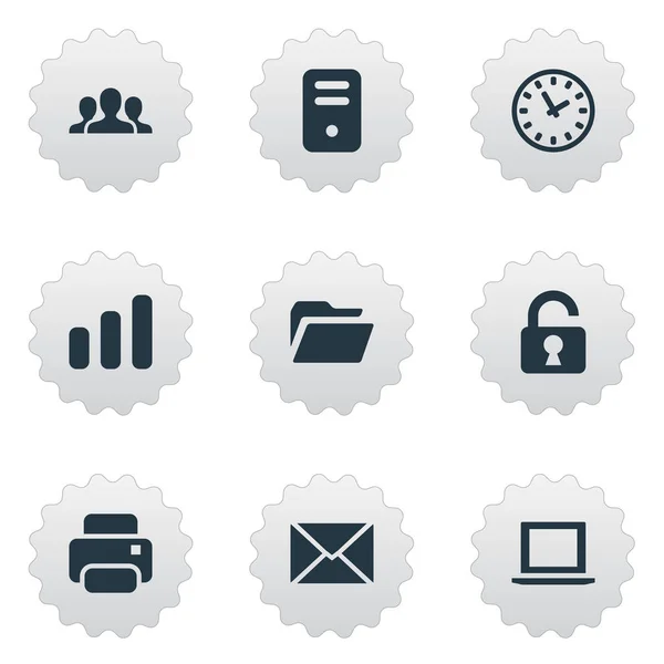 Set van 9 eenvoudige Apps pictogrammen. Kan dan worden gevonden met elementen zoals de computerkast, bericht, laptop en andere. — Stockvector