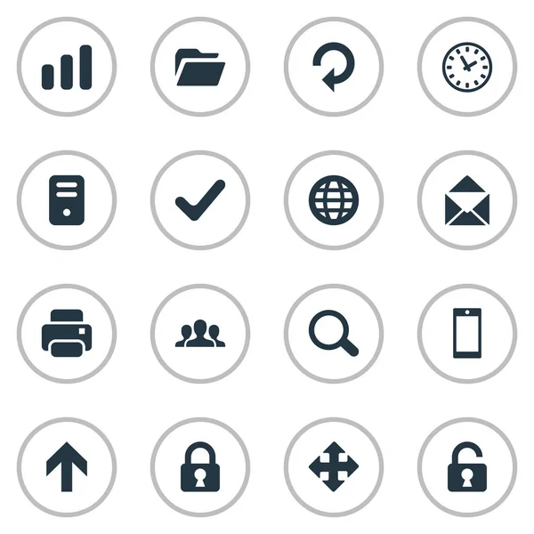 Ensemble de 16 icônes de pratique simple. Peut être trouvé des éléments tels que la direction vers le haut, loupe, dossier et autres . — Image vectorielle