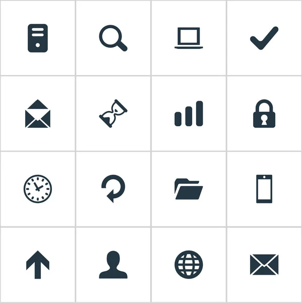 Набор из 16 простых иконок. Можно найти такие элементы, как смартфон, статистика, чек и другие . — стоковый вектор