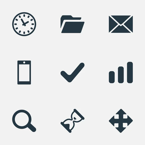 Ensemble de 9 icônes d'applications simples. Peut être trouvé des éléments tels que des statistiques, dossier, flèches et autres . — Image vectorielle
