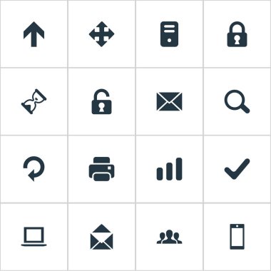 Vektör çizim basit Apps simgeler kümesi. Öğeleri defter, istatistik, ileti ve diğer eş anlamlı çıktı, kum saati ve işbirliği.