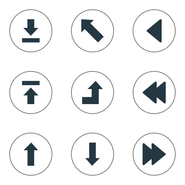 Vector illustratie Set van eenvoudige Cursor iconen. Elementen naar achteren, opwaartse richting, overdracht en andere synoniemen uploaden, vooruit en voorin. — Stockvector