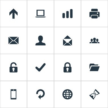 Vektör çizim basit uygulama simgeler kümesi. Öğeleri istatistikleri, zarf, dosya ve diğer eş anlamlı kum saati kilidini ve mesaj.