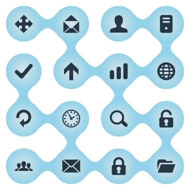 Vektör çizim basit Apps simgeler kümesi. Öğeleri mesaj, açık asma kilit, oklar ve diğer eş anlamlılar arama mesaj ve Ticker.