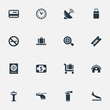 Vektör çizim basit ulaşım simgeler kümesi. Öğeleri izlerdim, para birimi, kupon ve diğer eş anlamlı Bagaj, ve çanta.