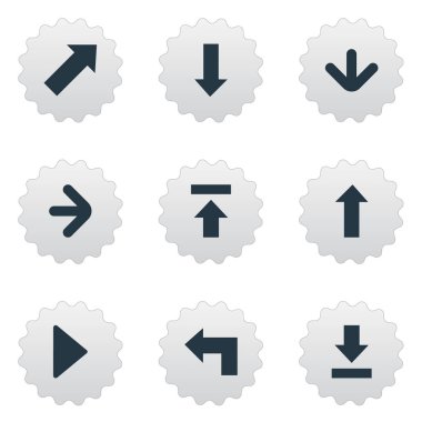 Vektör çizim basit gösterge simgeler kümesi. Öğeleri aşağıya doğru işaret ederek, izin doğru yönde ve diğer eş anlamlı üst aşağı, işaret ve Upload.