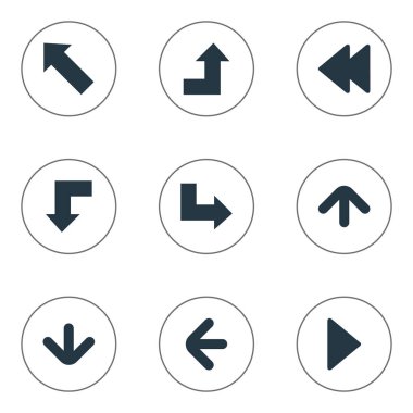 Vektör çizim basit oklar simgeler kümesi. Landmark eş anlamlı aşağı, yön ve sağ aşağı doğru işaret ederek, öğeleri hareketli, sağ.