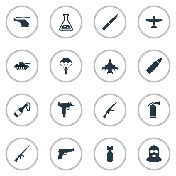 Vektor Illustration uppsättning enkel Terror ikoner. Element fallskärmsjägare, tunga vapen, kall vapen och andra synonymer Arm, tunga och laboratorium. — Stock vektor