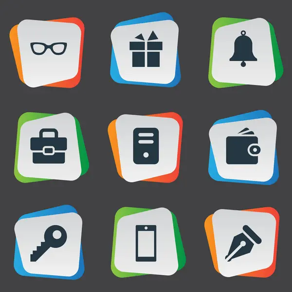 Ilustración vectorial Conjunto de iconos simples. Elementos Teléfono móvil, anteojos, bolsa de negocios y otros sinónimos gafas, teléfono y bolsa . — Archivo Imágenes Vectoriales