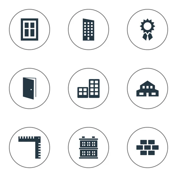 Vector Illustration Set Of Simple Architecture Icons. Elements Residential, Length, Floor And Other Synonyms Downtown, Medal And Scale. — Stock Vector