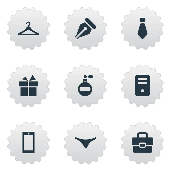 Vektorillustrationen mit einfachen Symbolen. Elemente Handy, Geschenk, Bleistift und andere Synonyme Handtasche, Tasche und Tinte. — Stockvektor