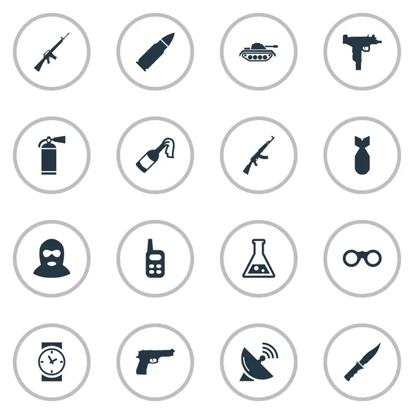 Vector Illustration Set Of Simple War Icons. Elements Field Glasses, Terrorist, Pistol And Other Synonyms Bullet, Receiver And Binoculars. — Stock Vector