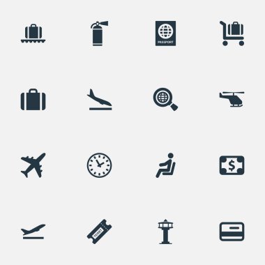 Vektör çizim sade seyahat etmek simge kümesi. Öğeleri sertifika vatandaşlık, el çantası, kupon eş anlamlı konveyör, açılış ve kredi.
