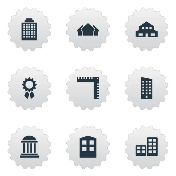 Vector Illustration Set Of Simple Structure Icons. Elements Residential, Floor, Flat And Other Synonyms Domicile, Downtown And Shanty. — Stock Vector