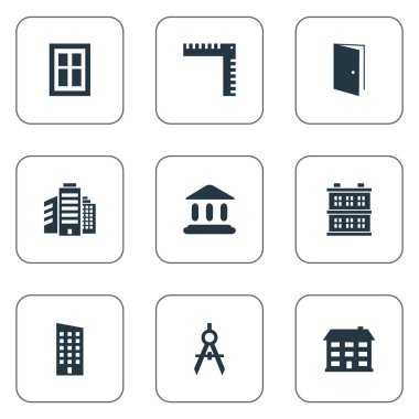 Vektör çizim basit yapısı simgeler kümesi. Öğeleri üstyapı, blok, mühendis aracı ve diğer eş anlamlı blok, aç ve Estates.