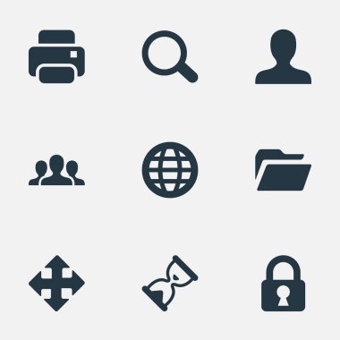 Vektör çizim basit bir uygulama simgeler kümesi. Öğeleri kullanıcı, kilit, oklar ve diğer eş anlamlı çıktı insan ve dosya.