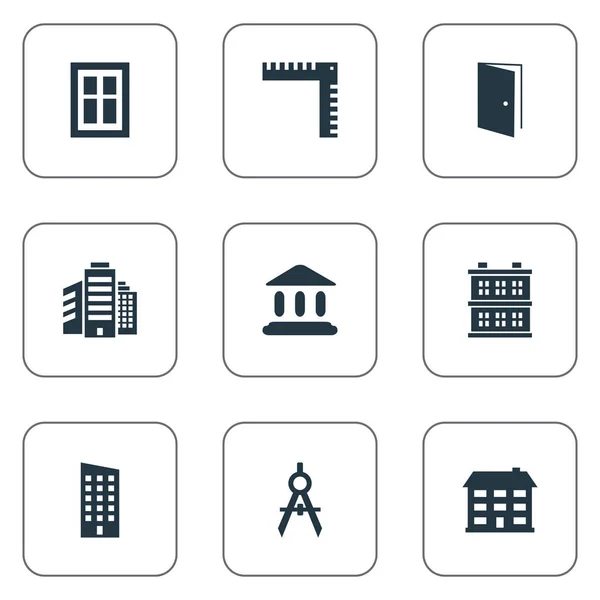 Illustrazione vettoriale Set di icone a struttura semplice. Elementi sovrastruttura, blocco, strumento ingegnere e altri sinonimi blocco, aperto e proprietà . — Vettoriale Stock