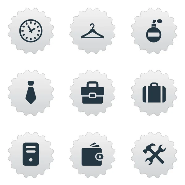 Vector Illustration Set Of Simple Accessories Icons. Elements Billfold, Repair, Briefcase And Other Synonyms Case, Bag And Hanger. — Stock Vector