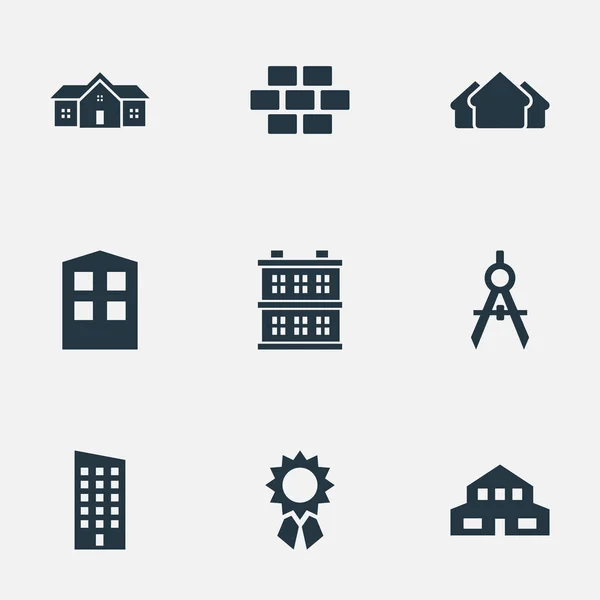 Vector Illustration Set of Simple Architecture Icons (en inglés). Herramienta de ingeniero de elementos, piso, construcción y otros sinónimos Casa, escala y brújula . — Archivo Imágenes Vectoriales