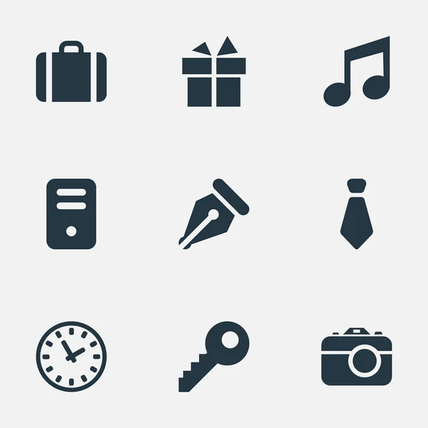 Vektor Illustration Set von einfachen Zubehörsymbolen. Elemente Aktentasche, Präsent, Passwort und andere Synonyme Kamera, Koffer und Schlüssel. — Stockvektor