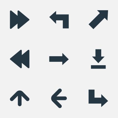 Vector Illustration Set Of Simple Cursor Icons. Elements Let Down, Pointer, Upward Direction And Other Synonyms Down, Ahead And Right. clipart