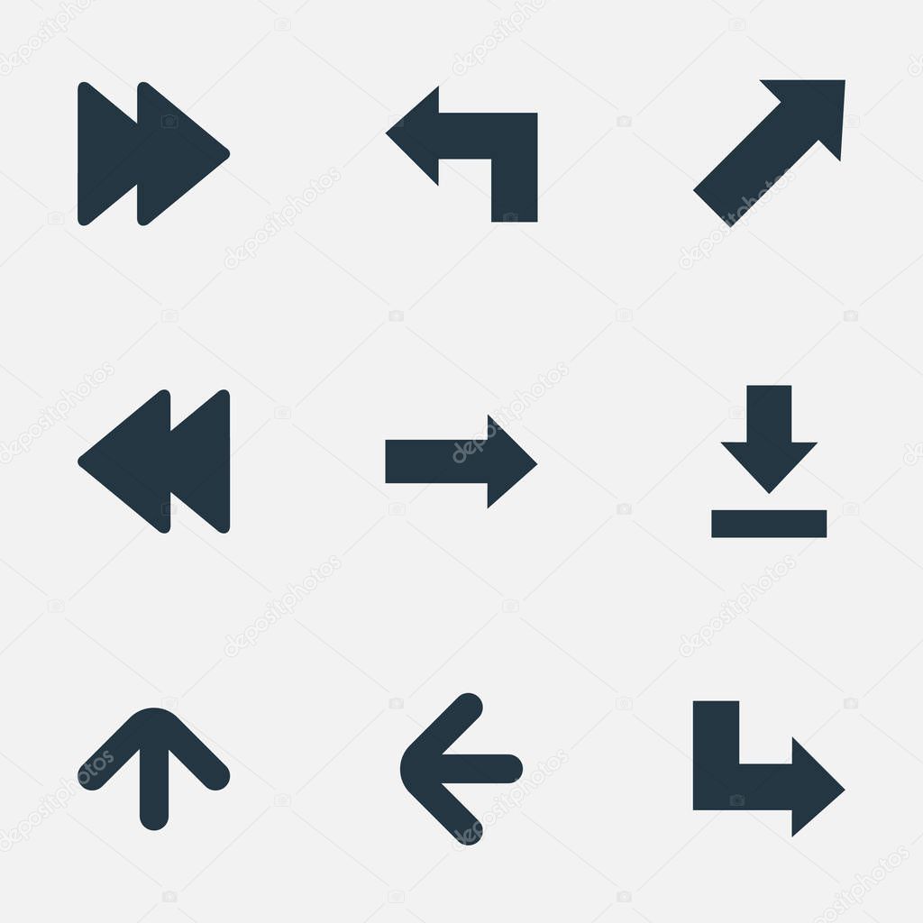 Vector Illustration Set Of Simple Cursor Icons. Elements Let Down, Pointer, Upward Direction And Other Synonyms Down, Ahead And Right.