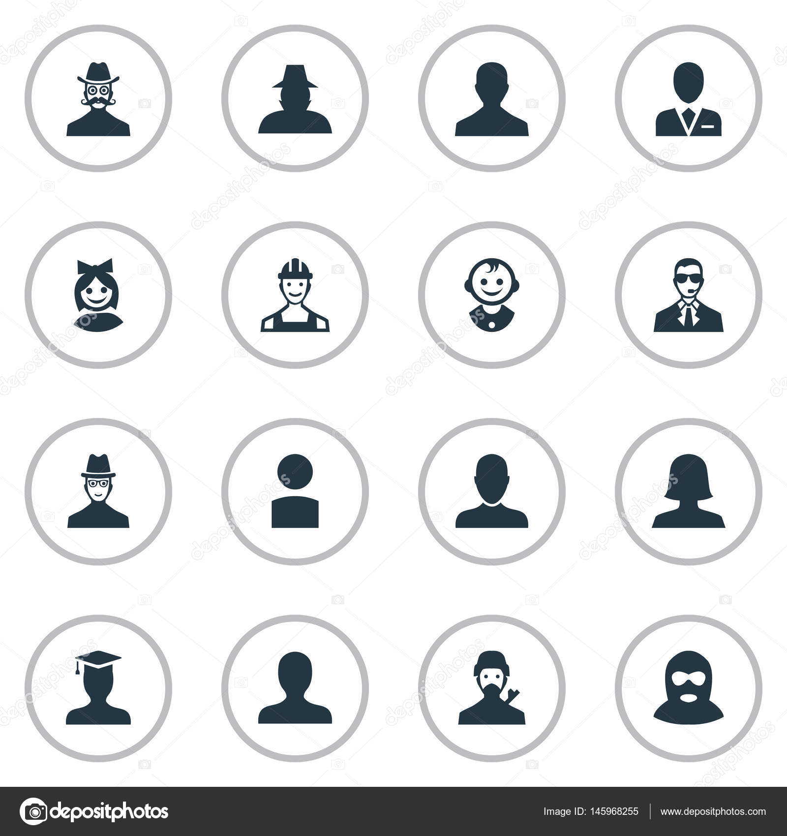シンプルのアバター アイコンのベクター イラスト セット 要素エージェント 女の子の顔 プロレタリアと他の類義語の学生スパイし エンジニア リング ストックベクター C Rashad Ashurov