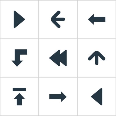 Vektör çizim basit oklar simgeler kümesi. Öğeleri aktarmak, yön, arkaya ve diğer eşanlamlı geriye dönük, azaltma ve Transfer yaptı.