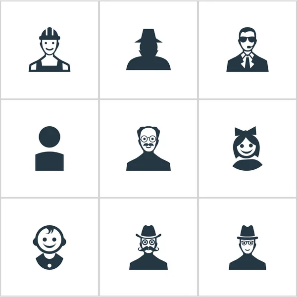 Illustration vectorielle Ensemble d'icônes humaines simples. Éléments Moustache Homme, espion, initié et autres synonymes Inspecteur, agent et visage . — Image vectorielle