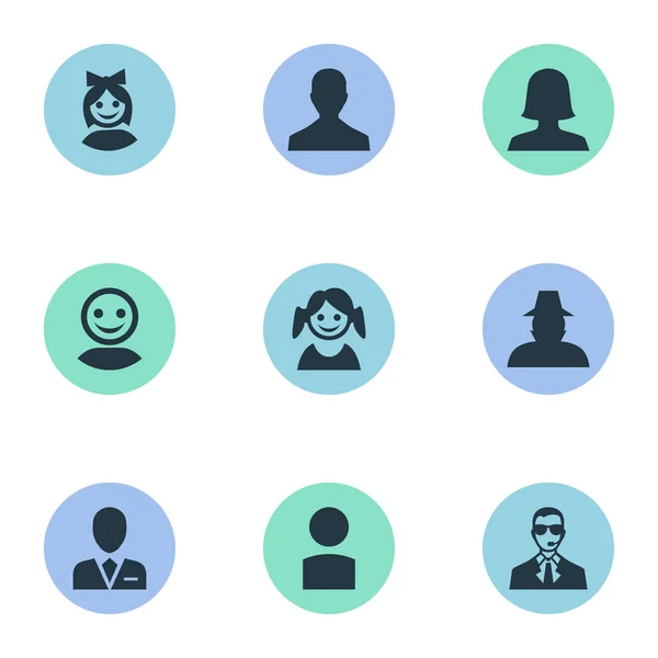 Vector Illustration Set of Simple Avatar Icons. Elementos Niña, Insider, Trabajador y Otros Sinónimos Usuario, Miembro e Insider . — Vector de stock