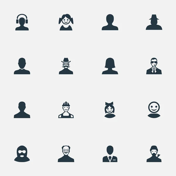 Vector Illustration Set of Simple Member Icons. Elementos Hombre de Trabajo, Trabajador, Niña y Otros Sinónimos Cara, Perfil y Delincuente . — Vector de stock