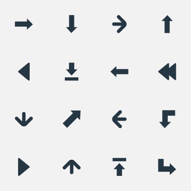 Vektör çizim basit işaretçisini simgeler kümesi. Öğeleri yukarı doğru yönü, gösterge, izin aşağı ve diğer eş anlamlı düşüş, sağ ve aşağı.